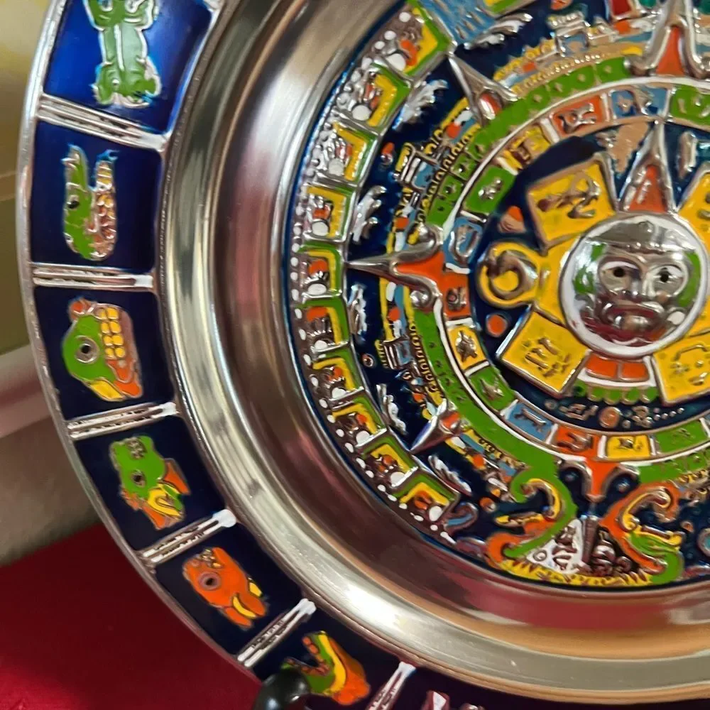 Artisan Multicolor Aztec Calendar Wall Plate